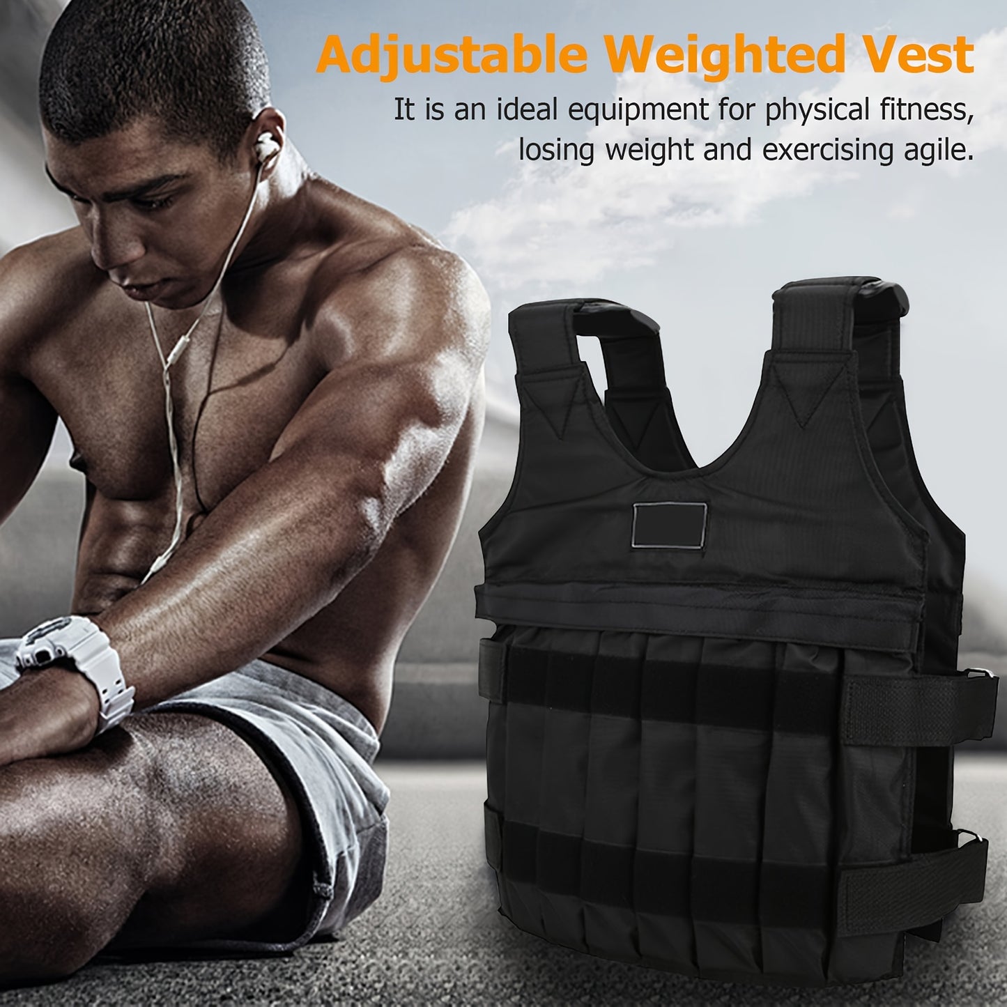 Adjustable Weighted Vest Max Load 20kg 16 Pouches Gym Running Fitness Sports Training Weight Loss Jackets Exercise Waistcoat for Workout Exercise Boxing Training