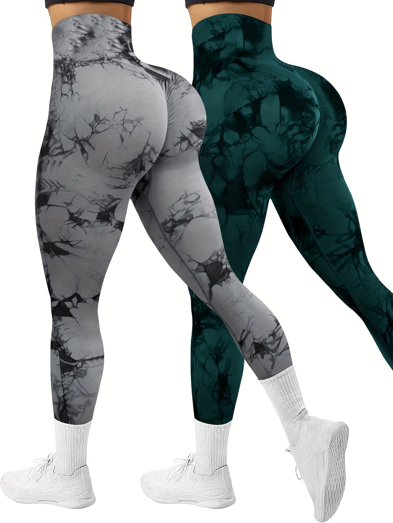 2-Pack Seamless High Stretch Women's Tie-Dye Sports Leggings, Athletic Workout Pants, Comfort Fit Activewear for Gym & Home Exercise
