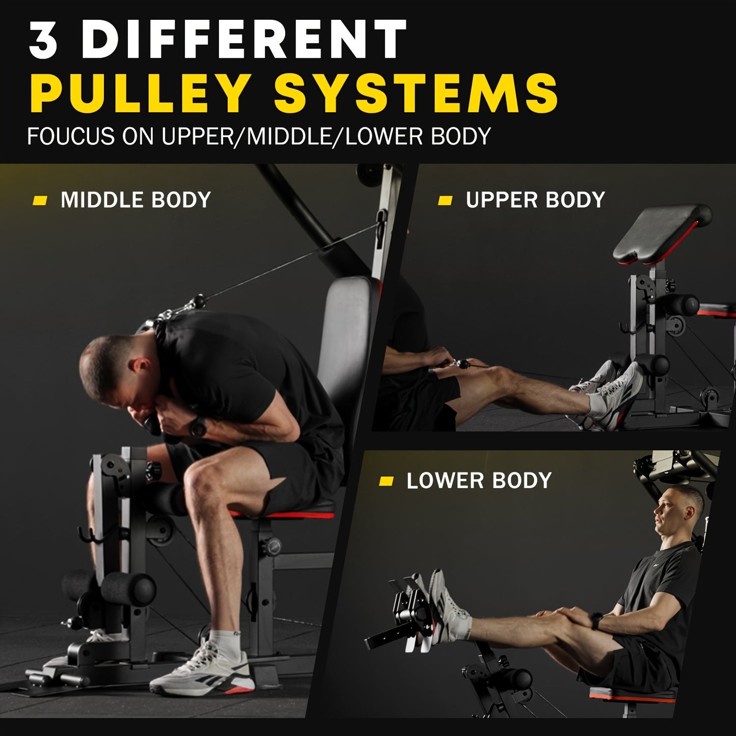 10-in-1 Home Gym Station with 150LBS Weight Stack, All-in-One Workout Equipment for Full Body Training, Multi-Functional Iron Gym Machine with Fly, Lat Pull Down, Chest Press, Leg Extension, Preacher Curl, Core & Calf Trainin