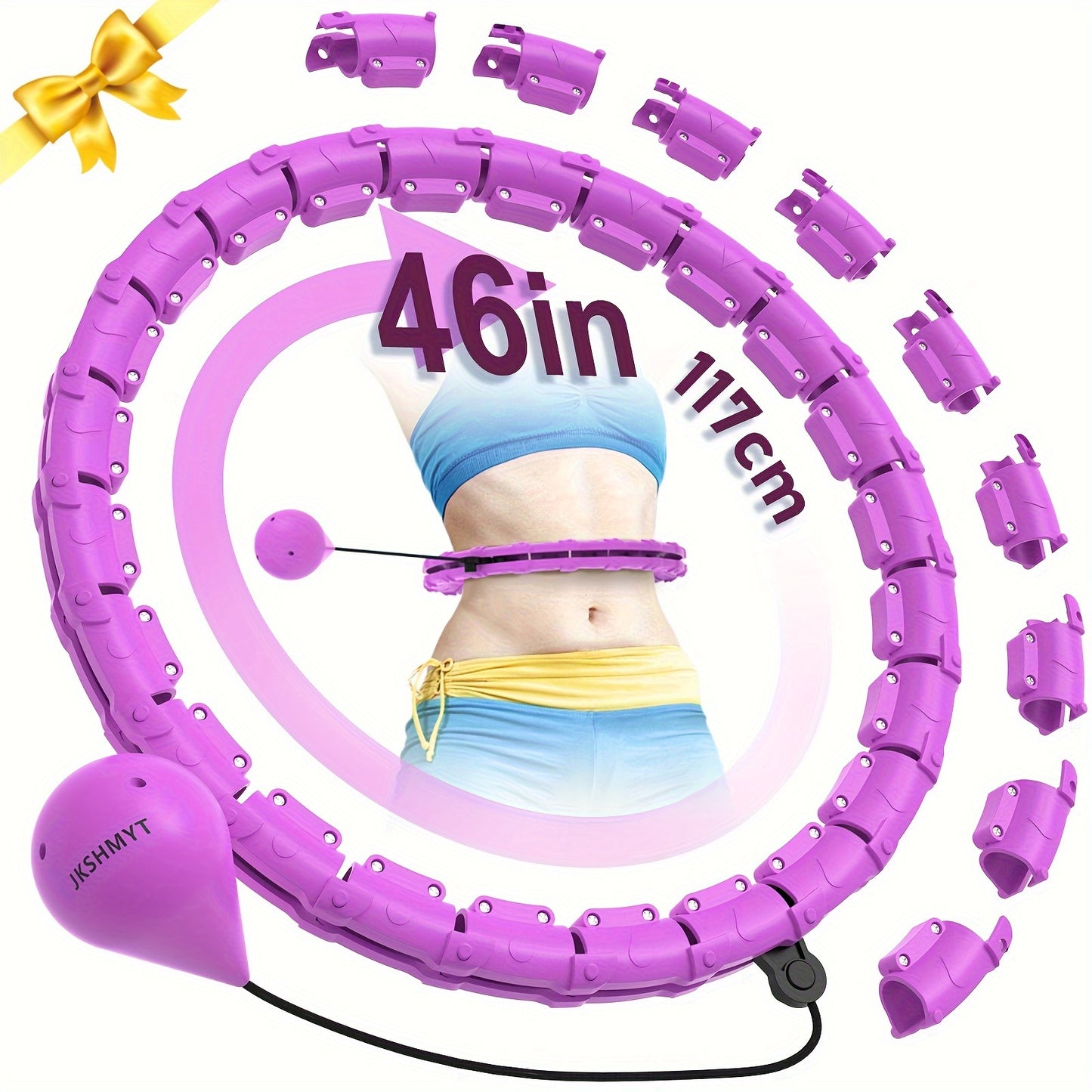 JKSHMYT 1pc Detachable 24 Sections Fitness Hoop With Solid Ball, 46In/117cm Outdoor Pilates Exercise Ring, Workout Equipment For Weight Loss