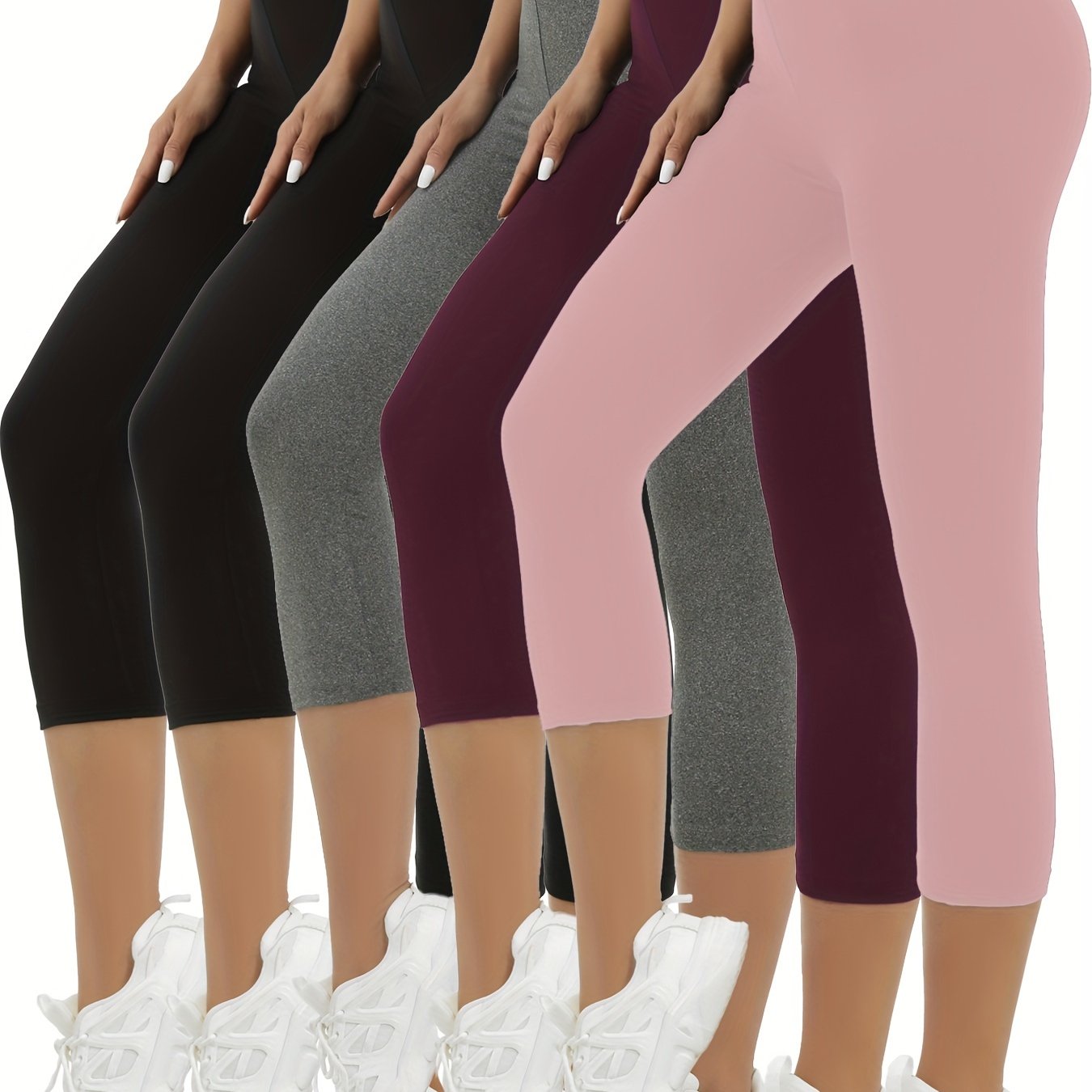 5-Pack Womens Capri Leggings - Ultra-Stretchy, Silky Smooth, Opaque Fabric for Maximum Comfort - Ideal for Fitness, Exercise, Running, Yoga, and Active Lifestyle with Endless Outfit Options