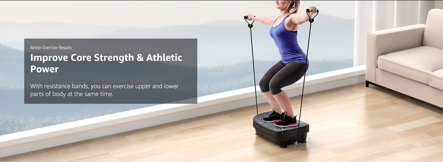 Vibration Plate Exercise Machine, Portable Full Body Vibration Platform, 9 Preset Mode & Auto Mode Fitness Board for Weight Loss Shaping, with Resistance Bands, 99 Levels