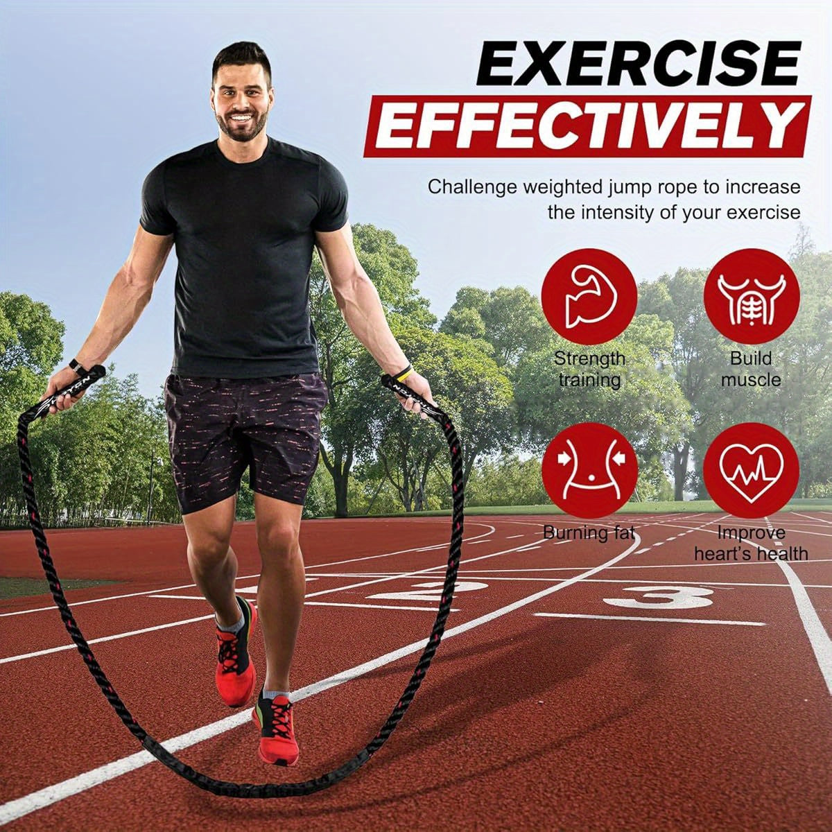 Jump Rope, Weighted Jump Ropes for Men women, 2. 8lb 3. 8lb 5lb Heavy Skipping Rope for Exercise, Adult Jumpropes for Home Workout, Improve Strength and Building Muscle, Total Body Workout Equipment