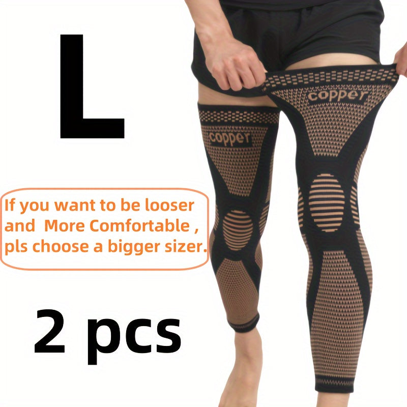 2pcs Extended Copper Ion Fiber Knitted Knee Pad, Copper Fiber Four Sided Elastic Nylon Knee Pads, Thickened For Warmth, Breathable Sports Knee Support For Running, Work Out, Gym, Hiking, Athletic Fitness & Exercise