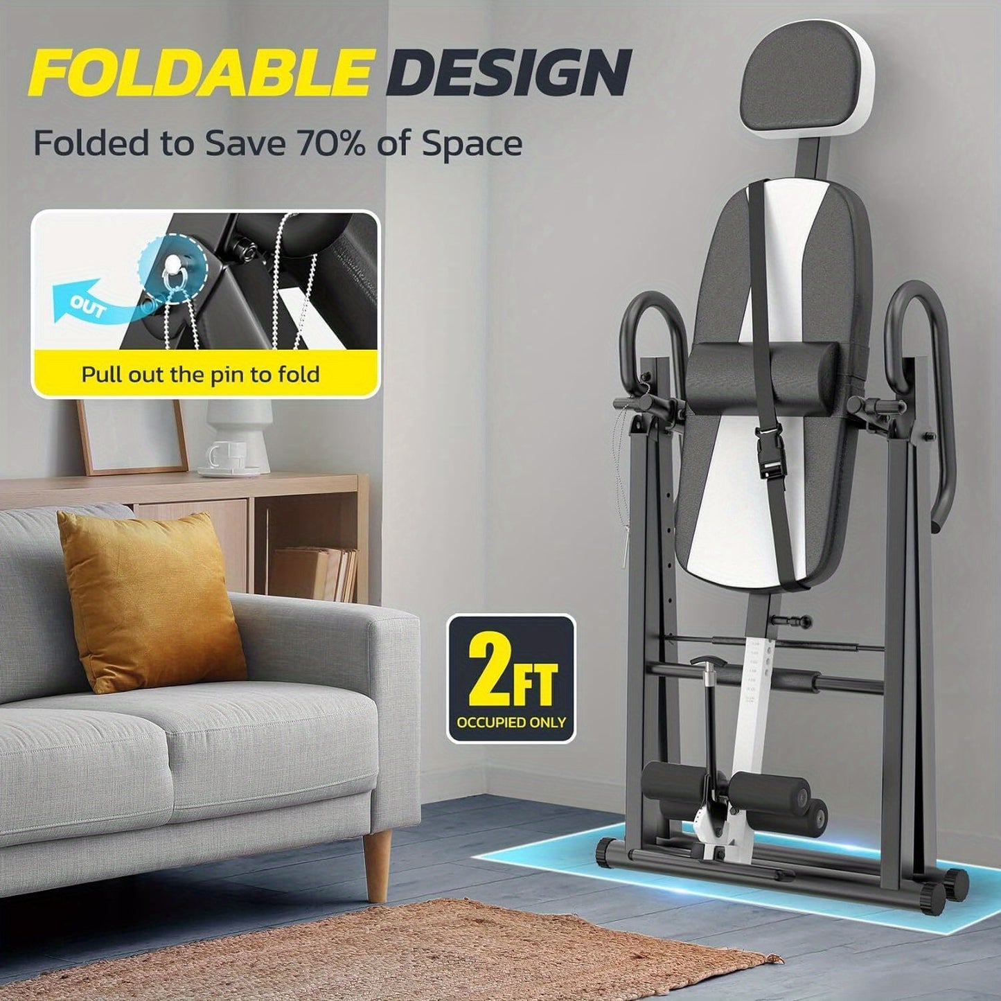 1pc Stainless Steel Gravity Inversion Table, Foldable Home Gym Back Spine Exercise Equipment for Indoor Fitness and Relief
