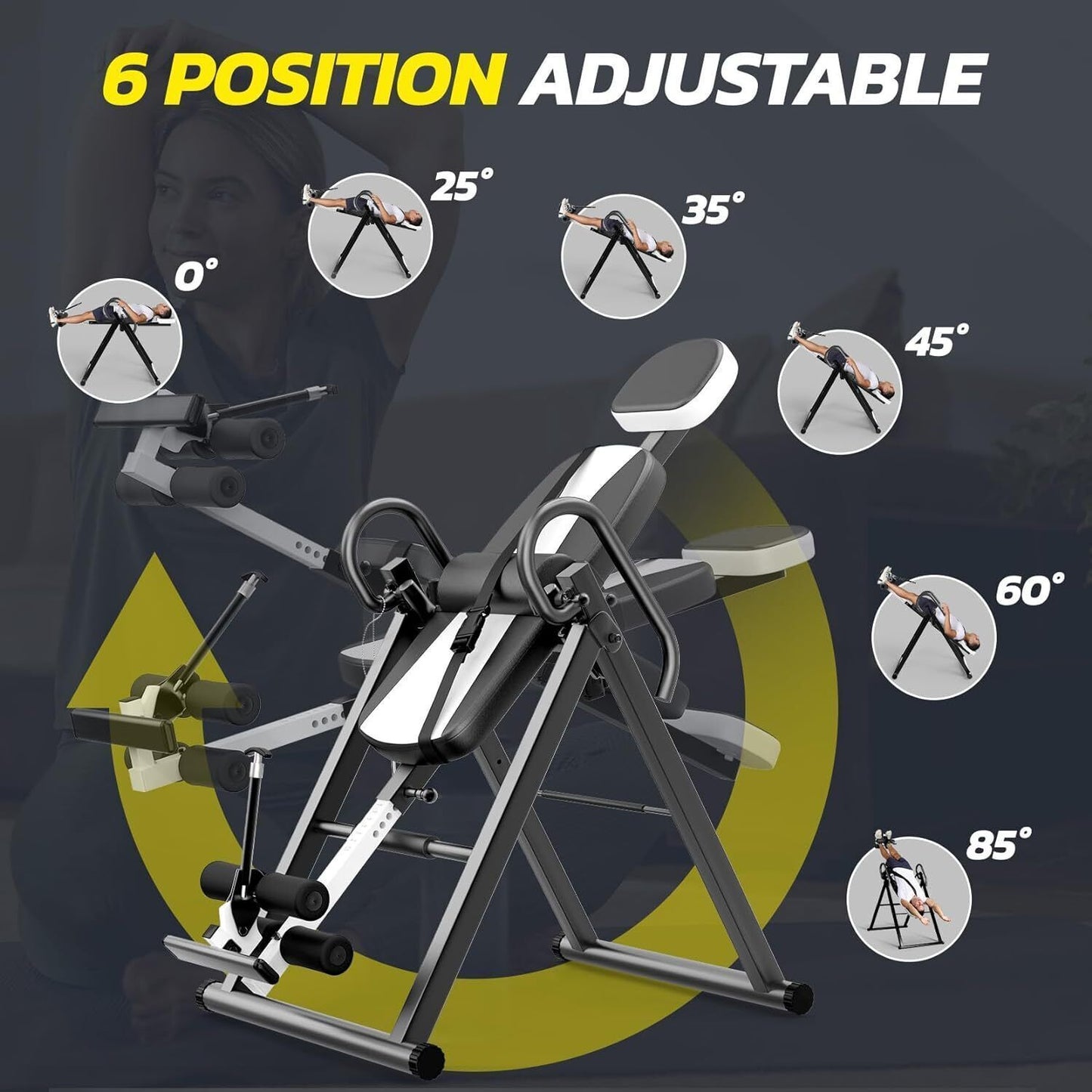 1pc Stainless Steel Gravity Inversion Table, Foldable Home Gym Back Spine Exercise Equipment for Indoor Fitness and Relief