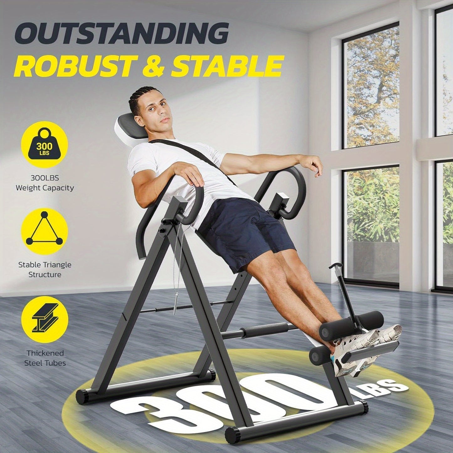 1pc Stainless Steel Gravity Inversion Table, Foldable Home Gym Back Spine Exercise Equipment for Indoor Fitness and Relief