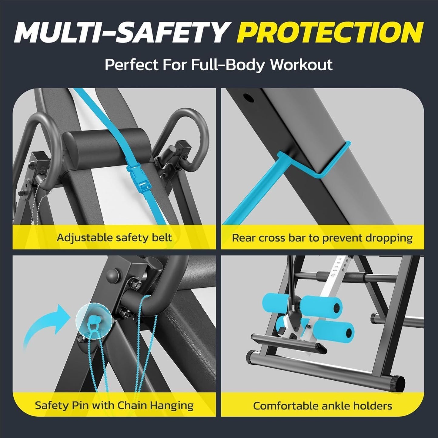 1pc Stainless Steel Gravity Inversion Table, Foldable Home Gym Back Spine Exercise Equipment for Indoor Fitness and Relief