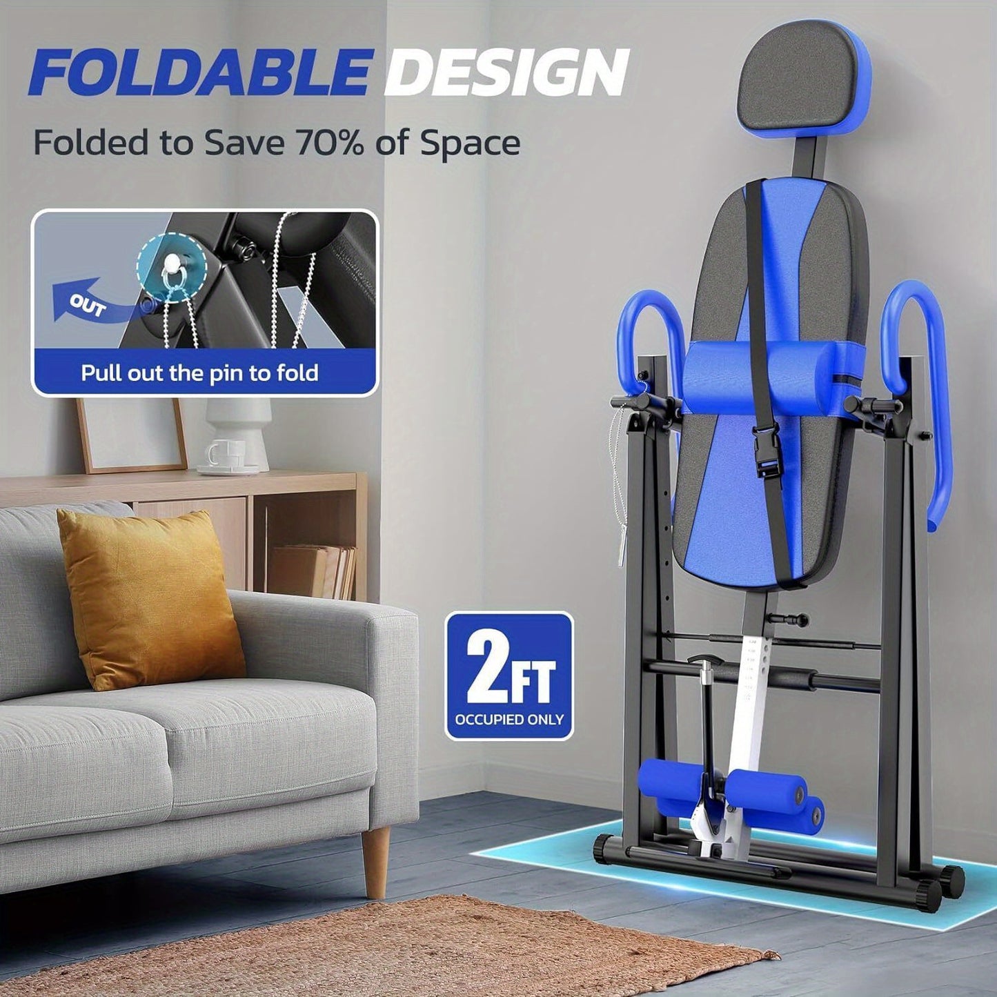 1pc Stainless Steel Gravity Inversion Table, Foldable Home Gym Back Spine Exercise Equipment for Indoor Fitness and Relief
