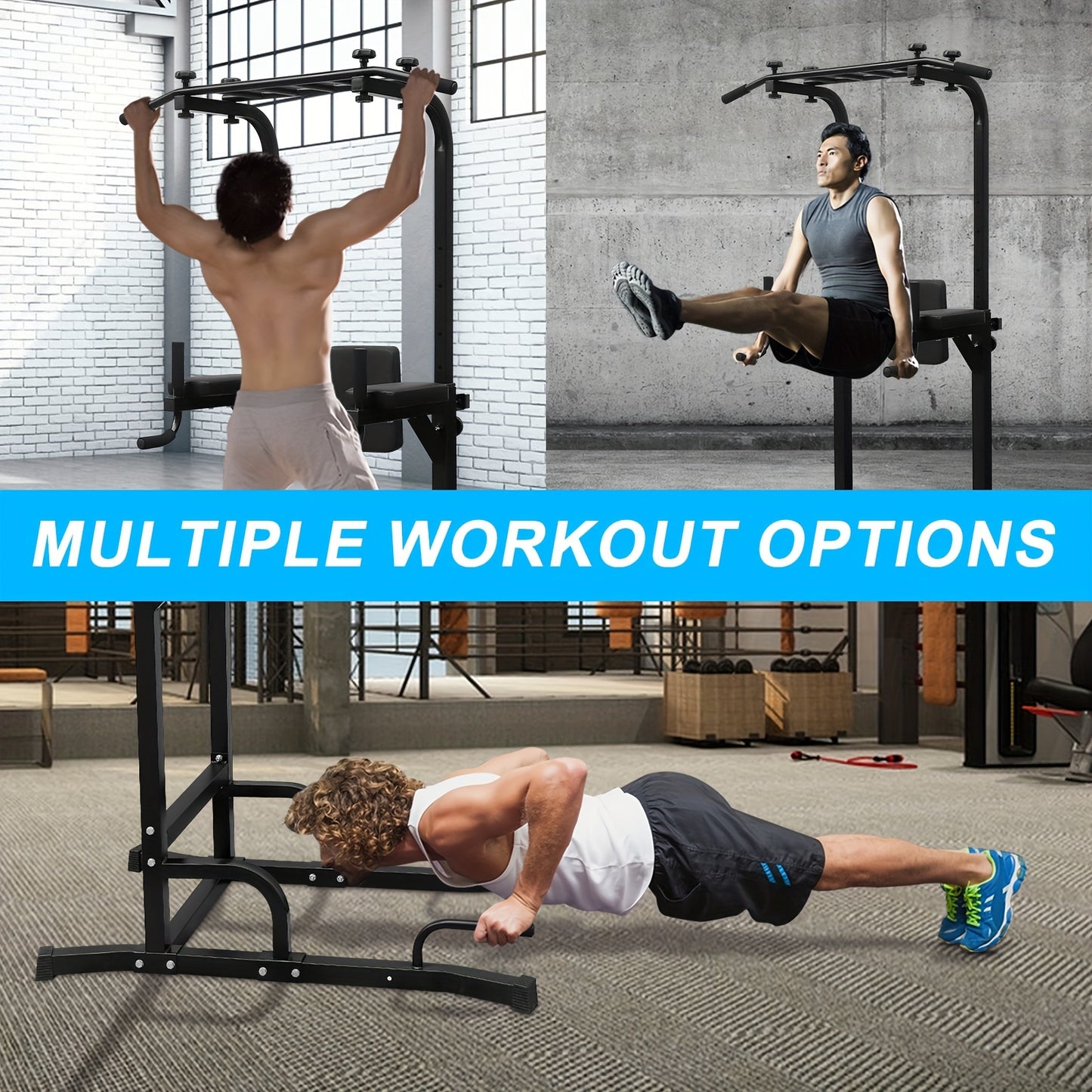 Multi-Functional Power Tower with Pull-Up and Dip Station, Adjustable Height Home Gym Workout Equipment, Tungsten Steel Wall-Mounted Strength Training Exercise Stand