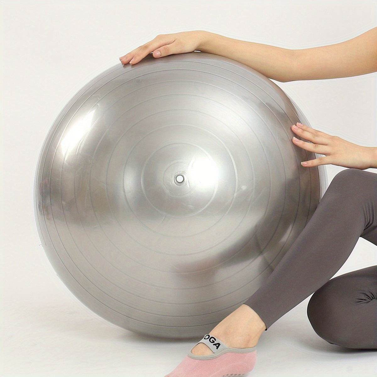 1pc Extra Large Thickened Yoga Ball, Silvery PVC Fitness Ball for Balance and Sensory Training, Adult Exercise Equipment with Air Pump and Nozzle Included