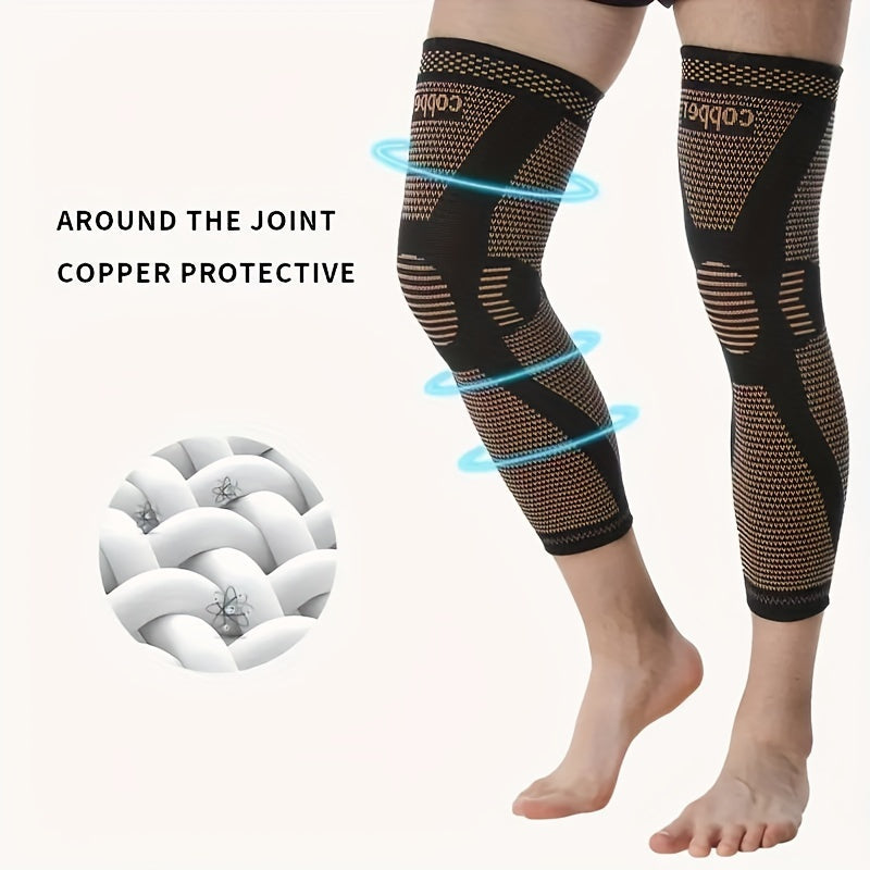 2pcs Extended Copper Ion Fiber Knitted Knee Pad, Copper Fiber Four Sided Elastic Nylon Knee Pads, Thickened For Warmth, Breathable Sports Knee Support For Running, Work Out, Gym, Hiking, Athletic Fitness & Exercise