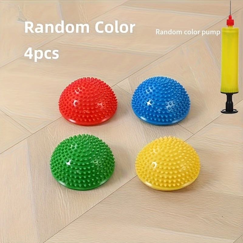 4-Pack Non-Slip PVC Balance Balls with Air Pump - Multi-Color Stability Balls for Yoga, Pilates, Gym & Tactile Relax | Foot Massage, Sensory Play & Balance Training | Ideal for Fitness, Easter, Mother’s Day Gifts, Pilates A