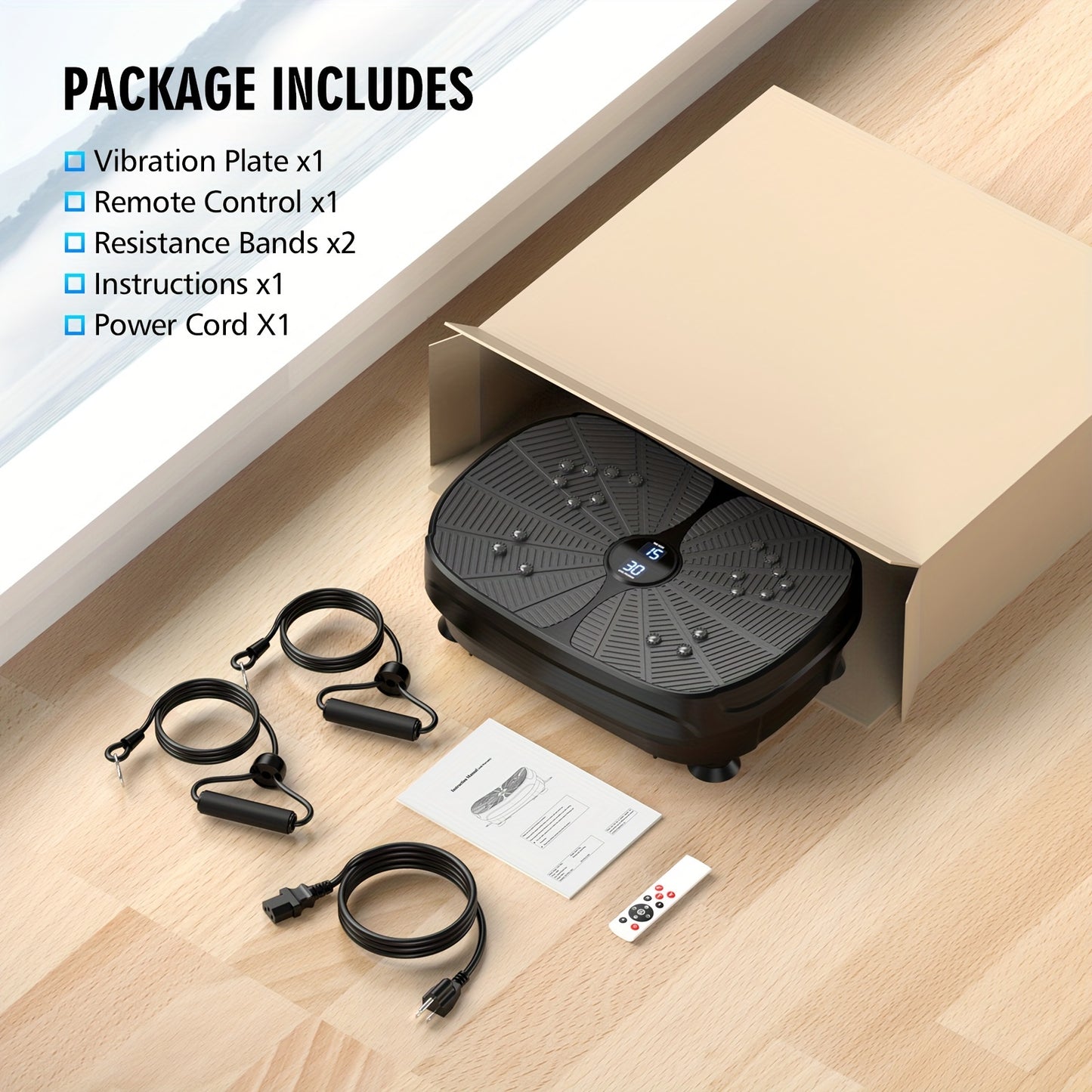 Vibration Plate Exercise Machine, Portable Full Body Vibration Platform, 9 Preset Mode & Auto Mode Fitness Board for Weight Loss Shaping, with Resistance Bands, 99 Levels