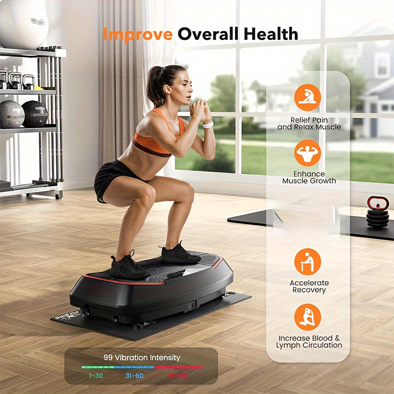4D Vibration Plate-Triple Motors Oscillation, Linear, Pulsation Vibration Plate Exercise Machine, 30Hz-40Hz Vibration Plate Exercise Machine for Bone Density Building & Lymphatic Drainage
