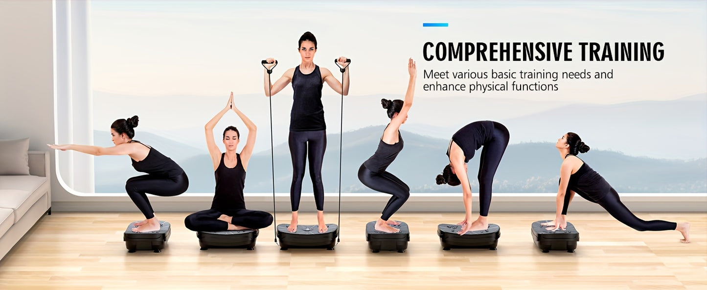 Vibration Plate Exercise Machine, Portable Full Body Vibration Platform, 9 Preset Mode & Auto Mode Fitness Board for Weight Loss Shaping, with Resistance Bands, 99 Levels