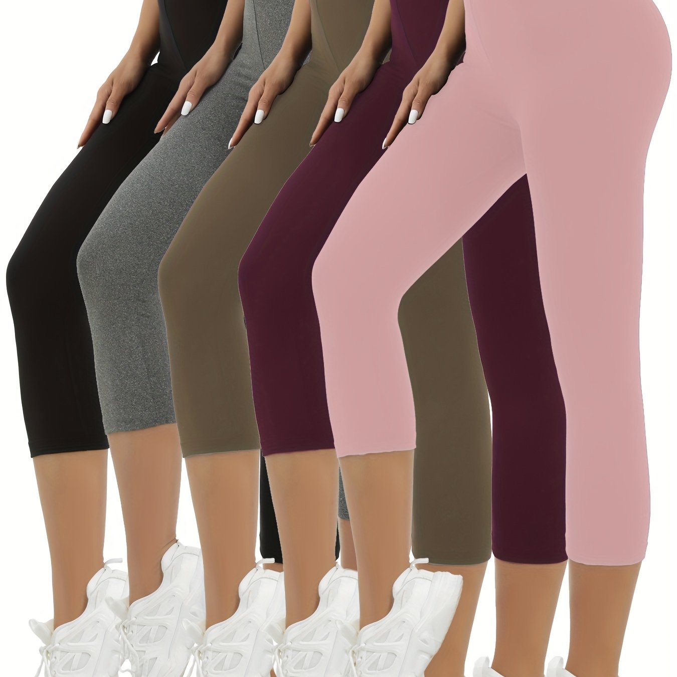 5-Pack Womens Capri Leggings - Ultra-Stretchy, Silky Smooth, Opaque Fabric for Maximum Comfort - Ideal for Fitness, Exercise, Running, Yoga, and Active Lifestyle with Endless Outfit Options
