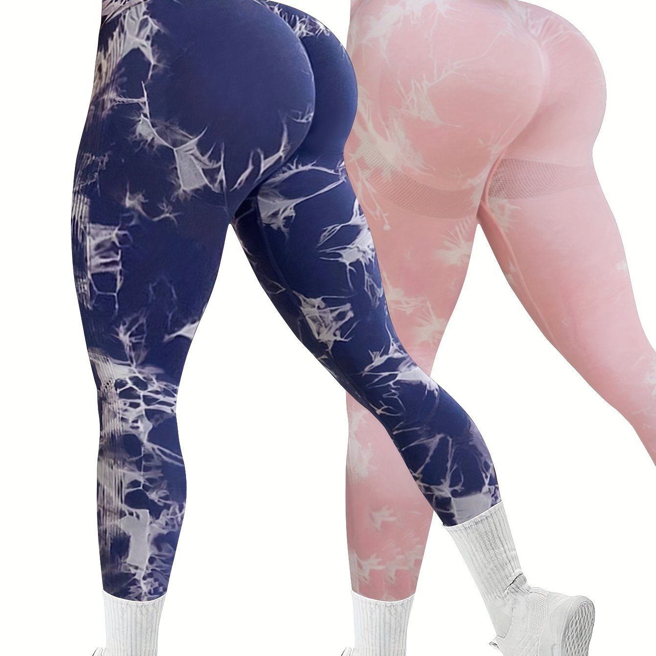 2-Pack Seamless High Stretch Women's Tie-Dye Sports Leggings, Athletic Workout Pants, Comfort Fit Activewear for Gym & Home Exercise