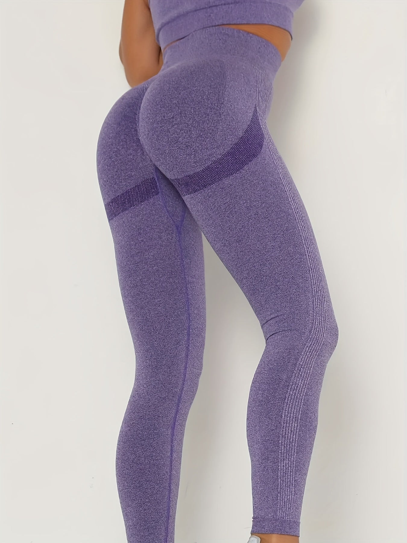 Seamless High Waist Stretchy Sports Tight Pants, Solid Slimming Yoga Fitness Workout Gym Exercise Leggings, Women's Activewear