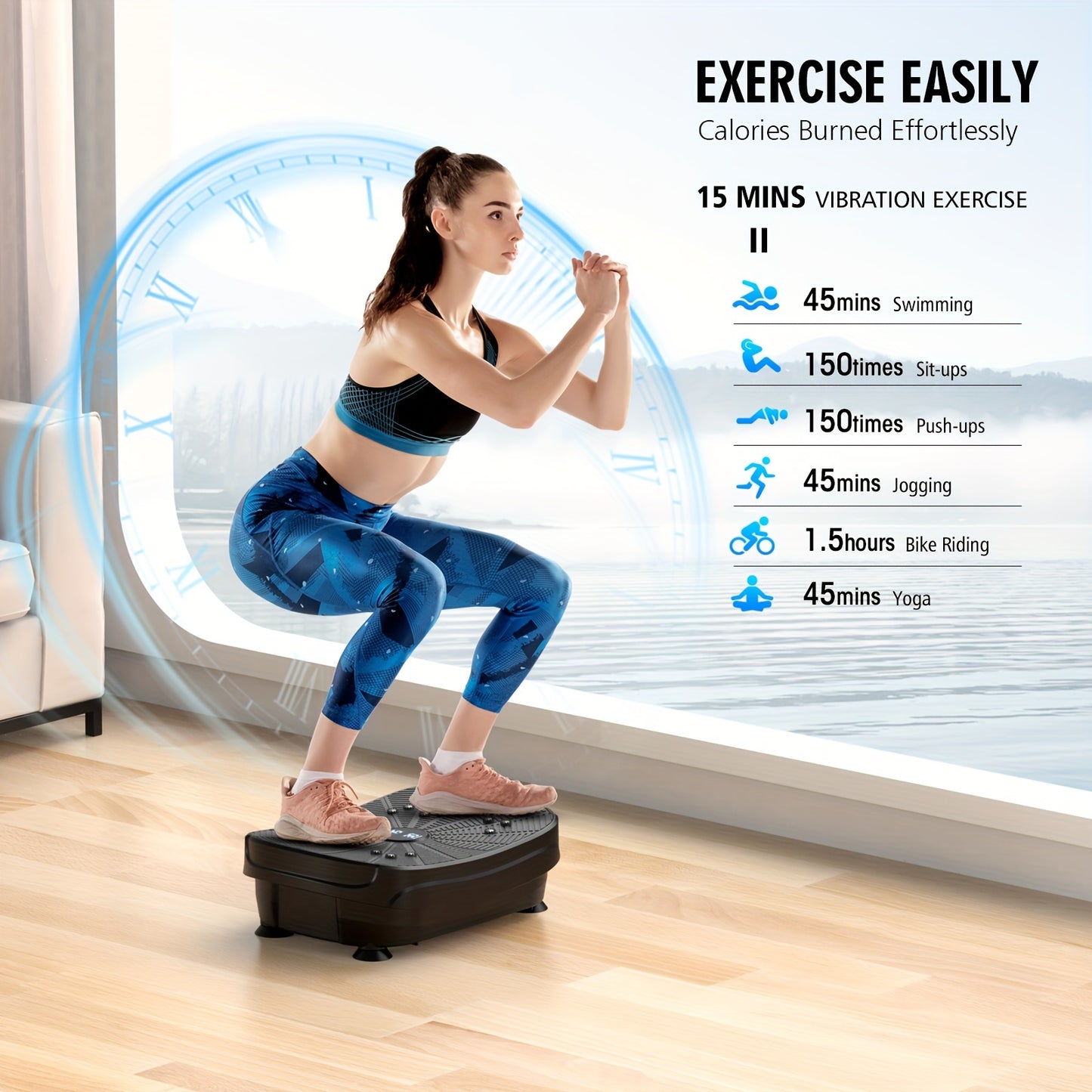 Vibration Plate Exercise Machine, Portable Full Body Vibration Platform, 9 Preset Mode & Auto Mode Fitness Board for Weight Loss Shaping, with Resistance Bands, 99 Levels
