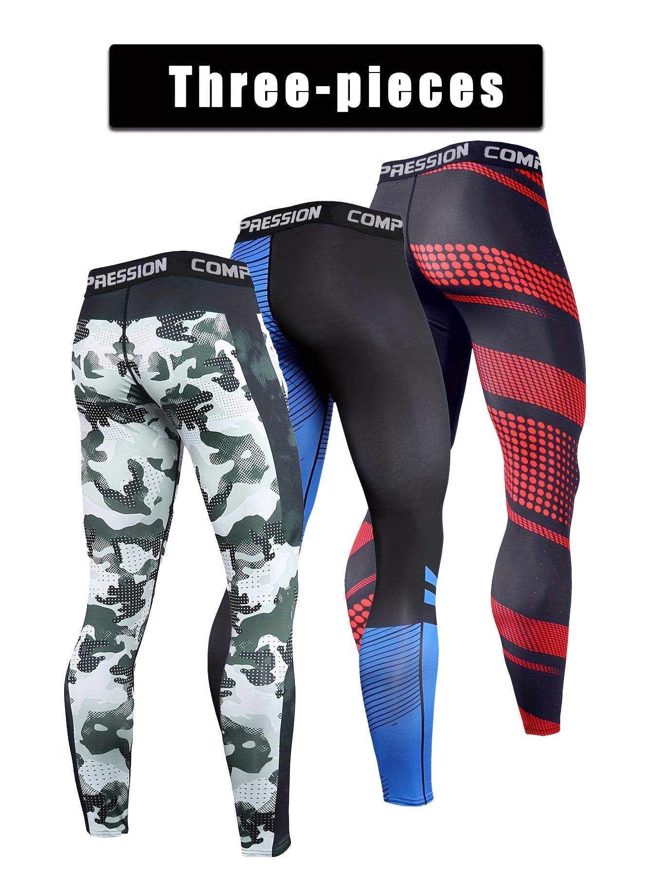 3-Piece High-Elasticity Men's Sports Compression Leggings, Athletic Quick-Dry Base Layer Capri Pants for Gym Fitness Running Exercise