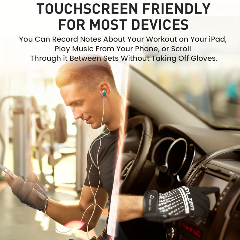 Full Finger Workout Gloves with Padding, Non Slip Extra Grip for Men Women - FINGER TEN Weight Lifting Touchscreen Gym Exercise Gloves for Cycling Climbing Hiking