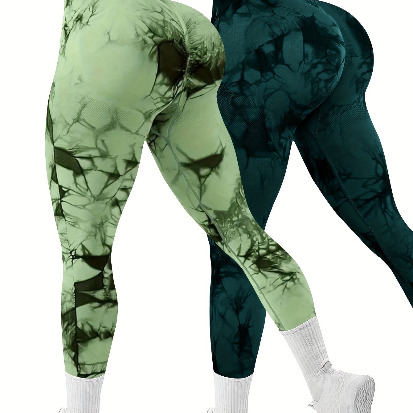 2-Pack Seamless High Stretch Women's Tie-Dye Sports Leggings, Athletic Workout Pants, Comfort Fit Activewear for Gym & Home Exercise