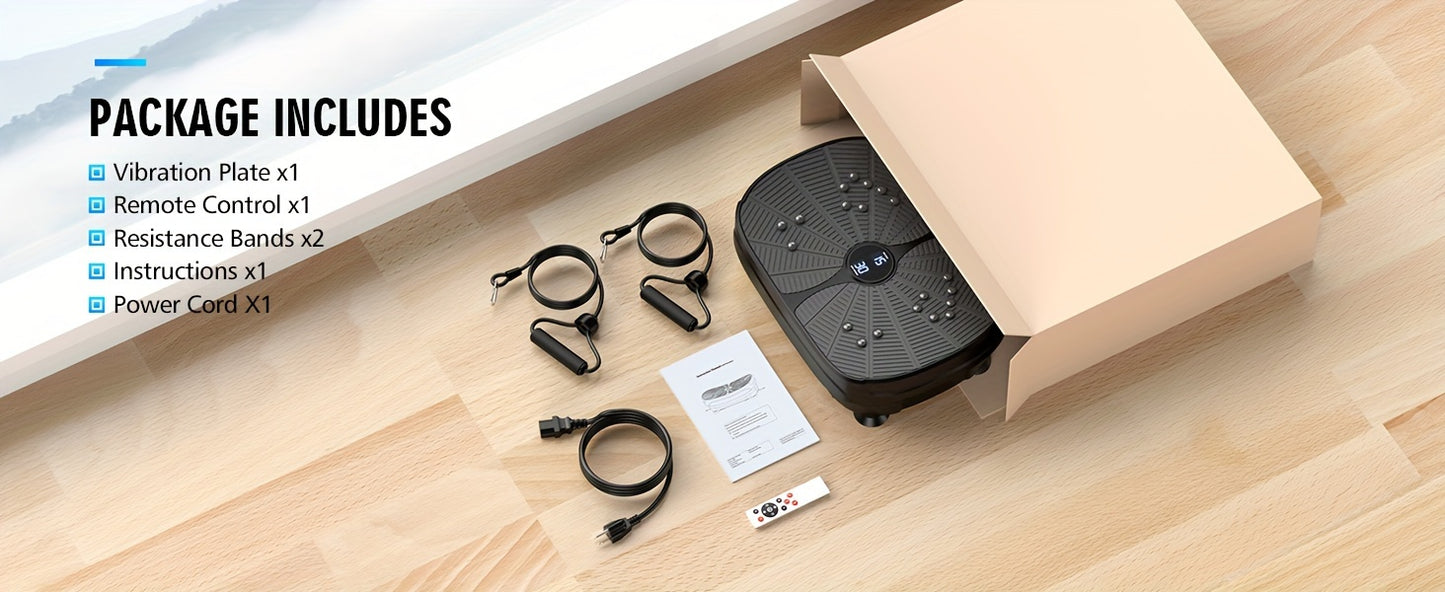 Vibration Plate Exercise Machine, Portable Full Body Vibration Platform, 9 Preset Mode & Auto Mode Fitness Board for Weight Loss Shaping, with Resistance Bands, 99 Levels
