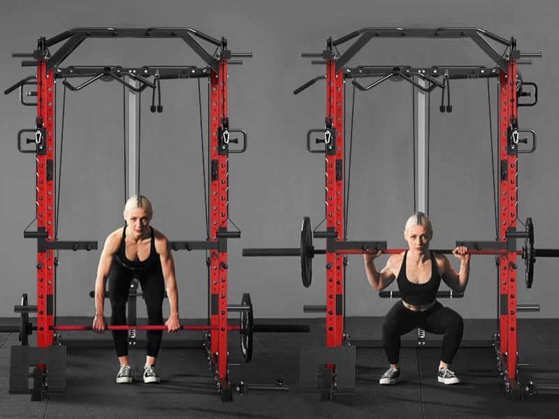 Mikolo Power Cage, Power Rack with Cable Crossover System, 1500LBS Squat Rack with LAT Pull Down System, Workout Cage with Pulley System for Fitness Home Gym