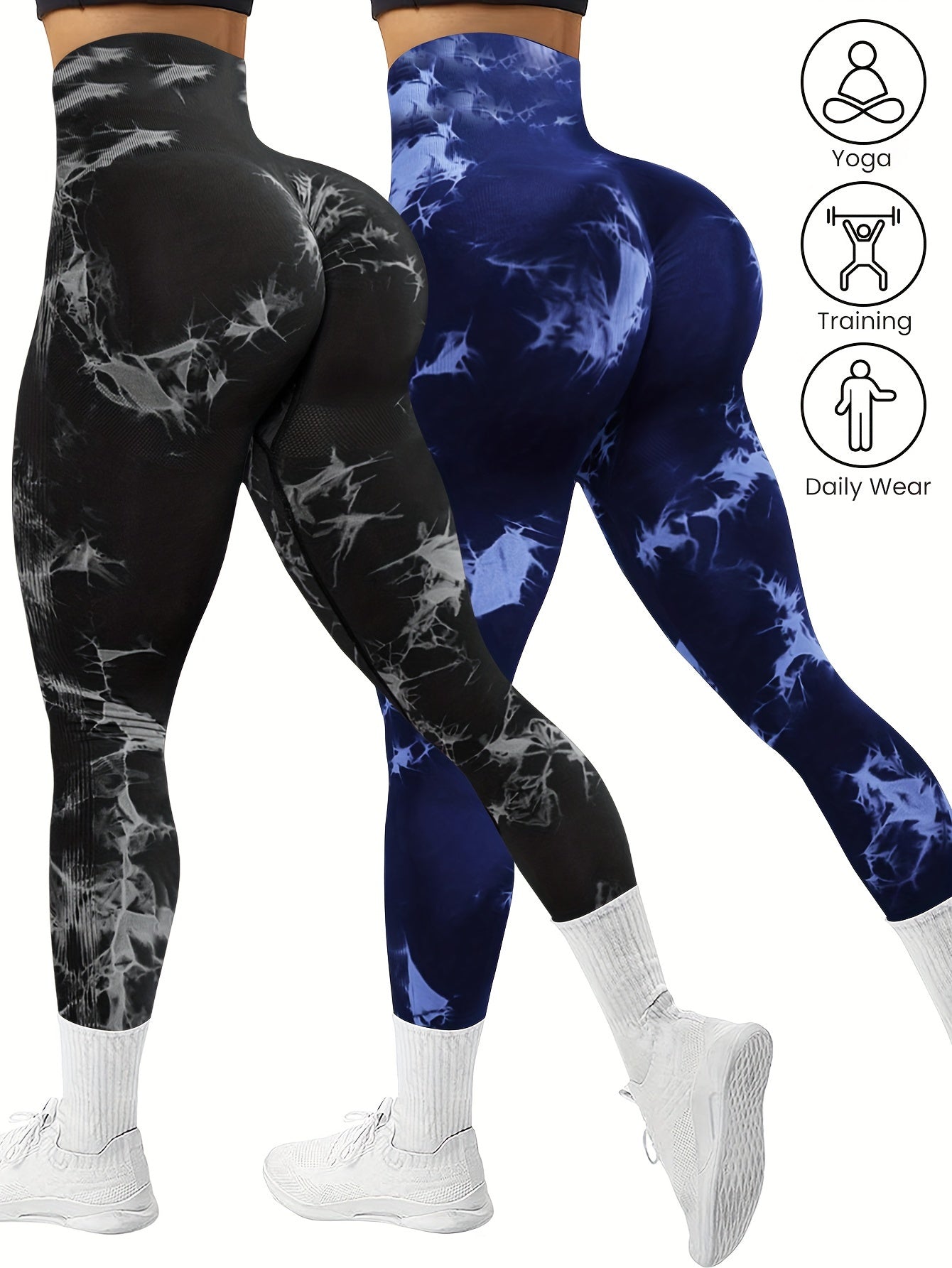 2-Pack Seamless High Stretch Women's Tie-Dye Sports Leggings, Athletic Workout Pants, Comfort Fit Activewear for Gym & Home Exercise