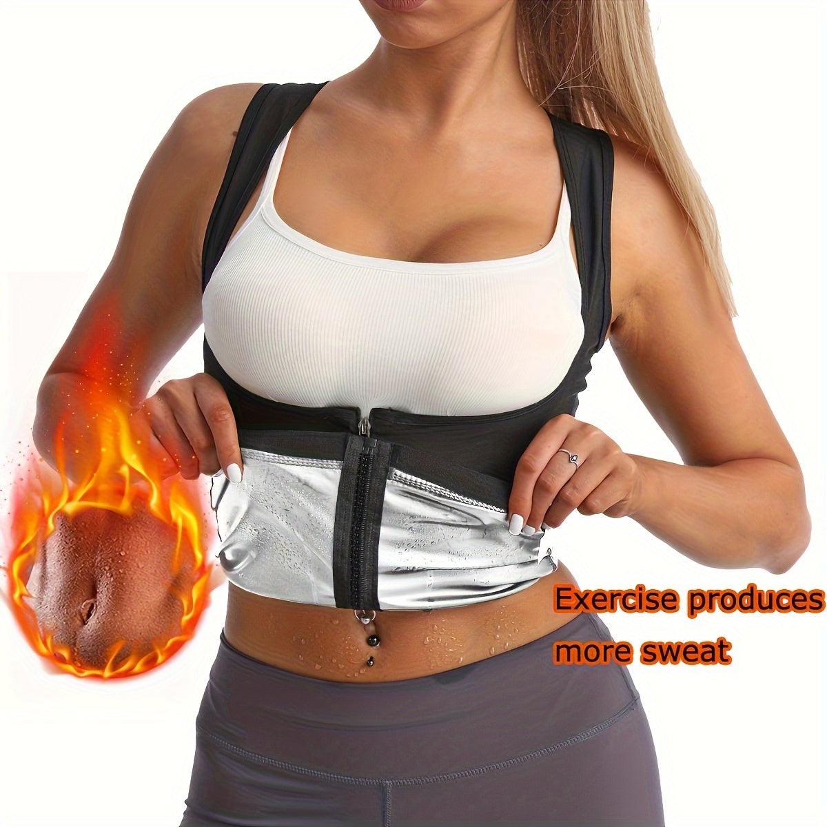 Zipper sauna vest: enhances sweat wicking during exercise, suitable for shaping Women's waist and abdomen