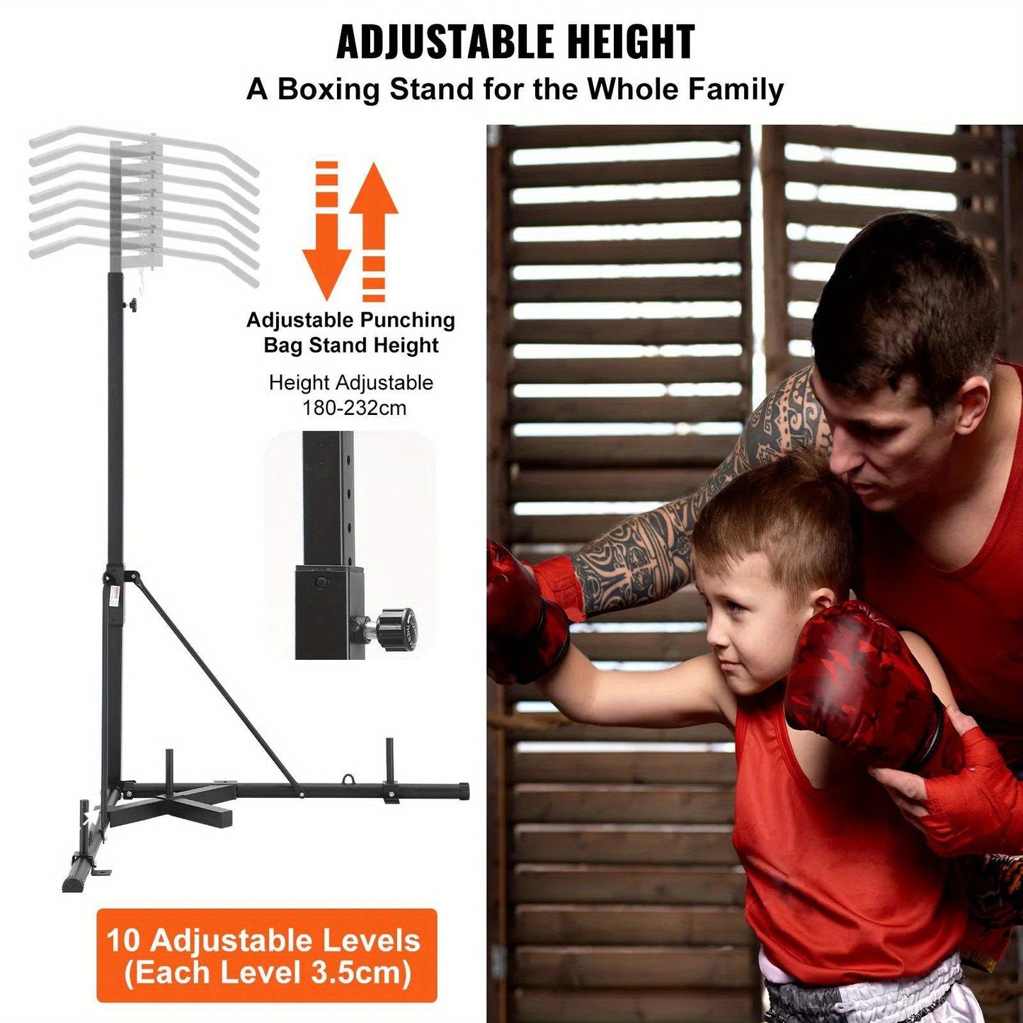 VEVOR 2 in 1 Punching Bag Stand Steel Heavy Duty Workout Equipment Adjustable Height Boxing Punching Bag Stand with Pull Up Bar Freestanding Sandbag Rack Holds Up to 400 lbs for Home Gym Fitness