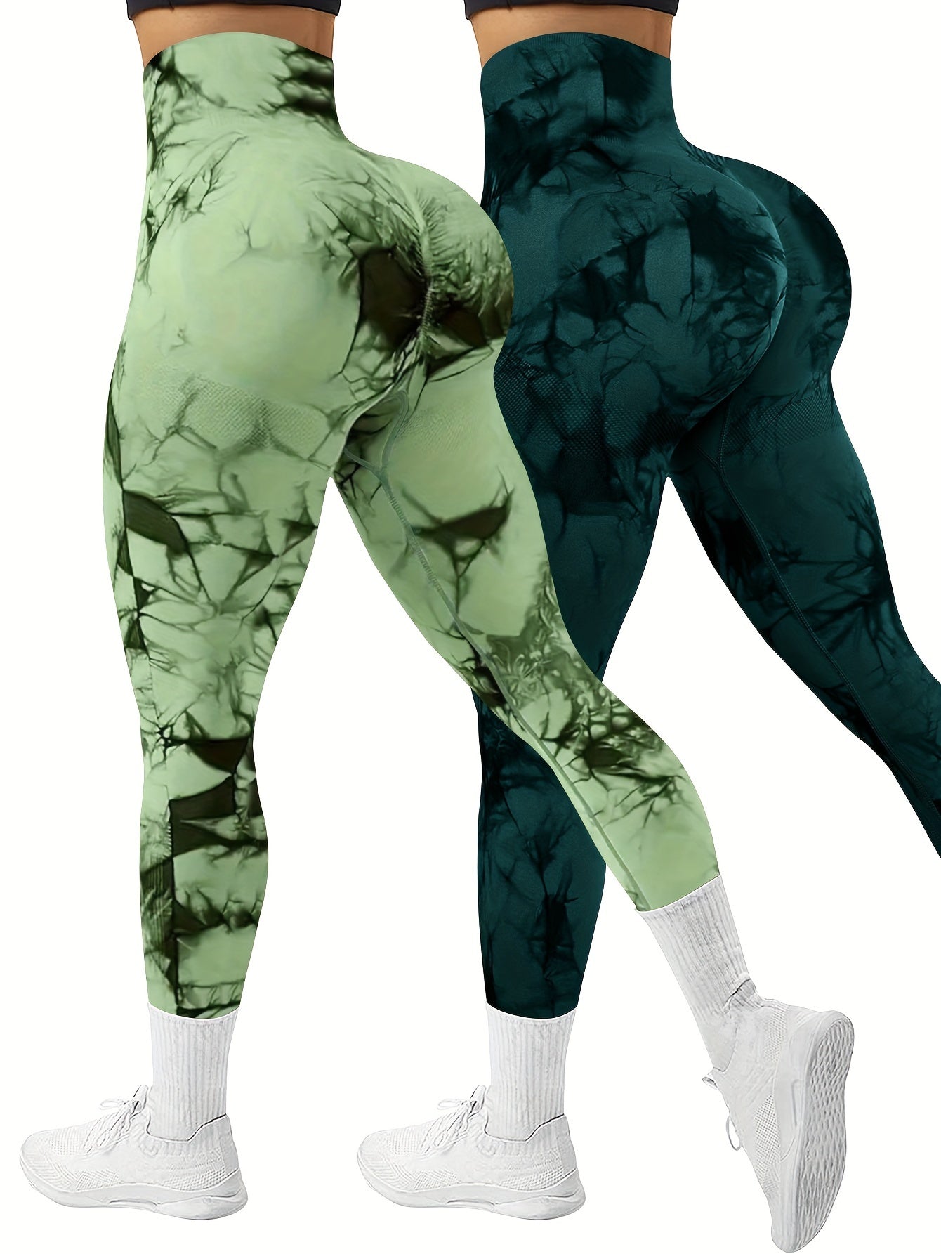 2-Pack Seamless High Stretch Women's Tie-Dye Sports Leggings, Athletic Workout Pants, Comfort Fit Activewear for Gym & Home Exercise