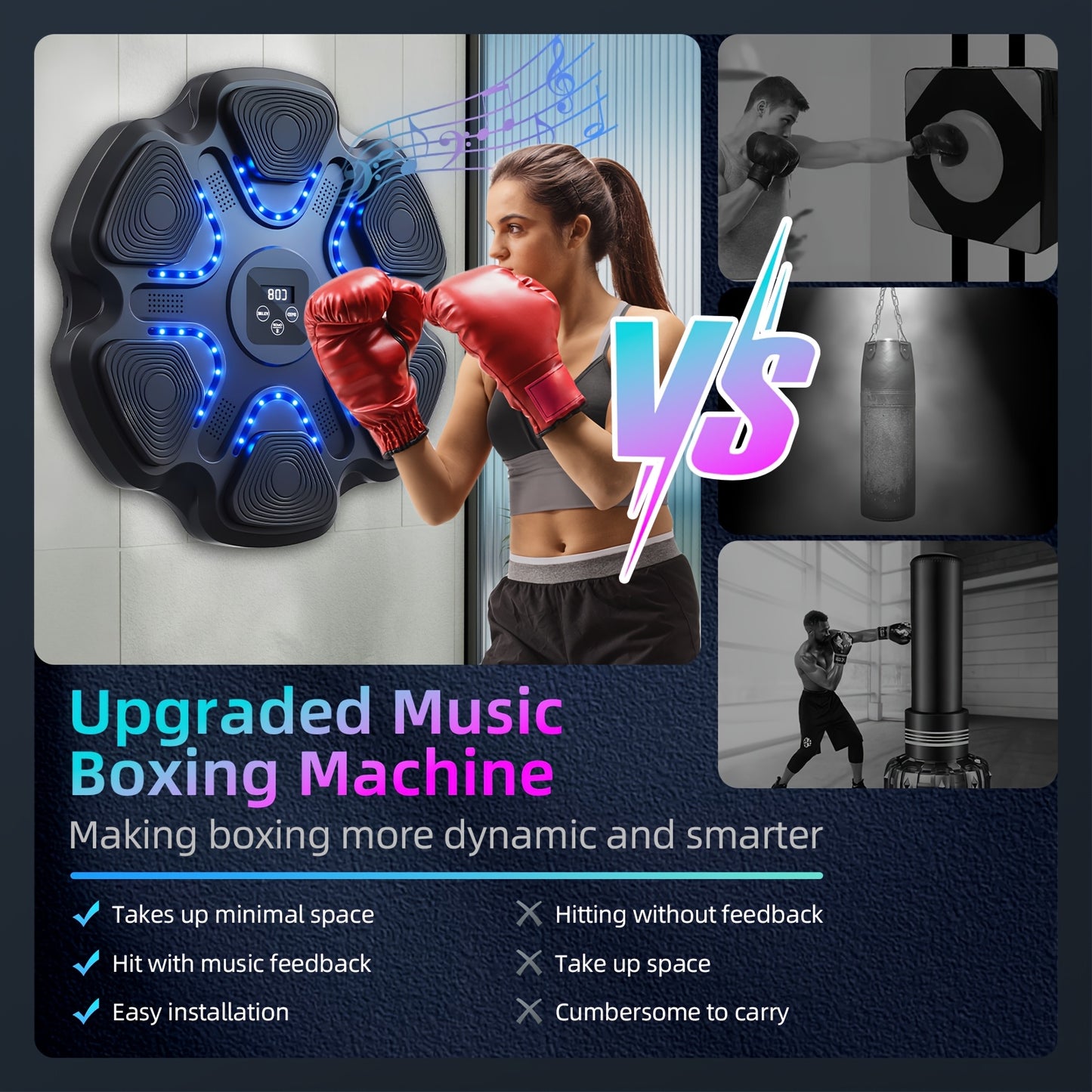 Music Boxing Machine - LOVEWE Wall Mounted Workout Equipment For Adults With Boxing Gloves - Home Boxing Target Machine