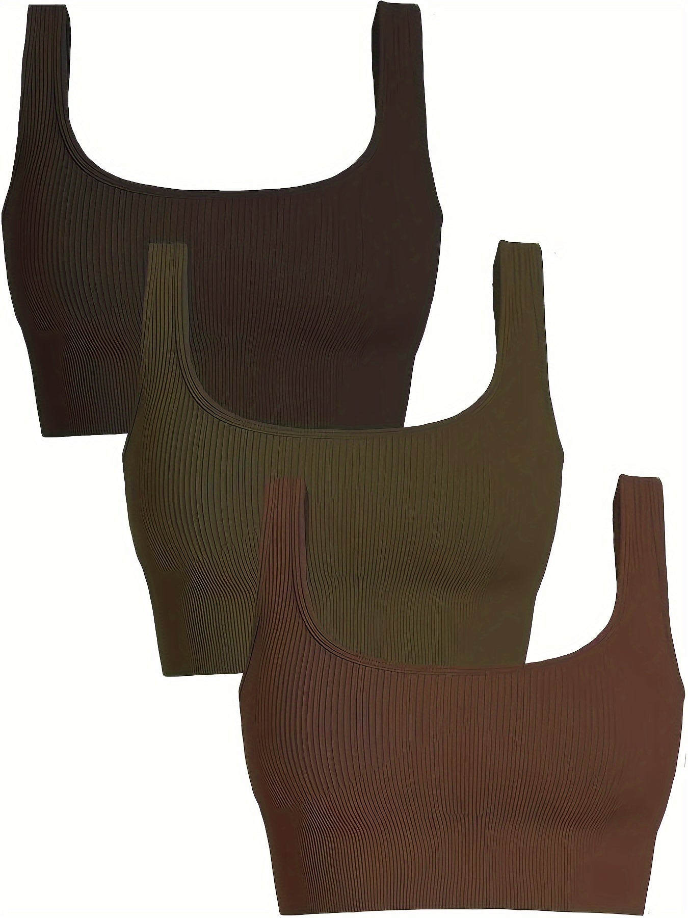 Women's 3 Piece Tank Tops Ribbed Seamless Solid Color Comfy Workout Exercise Everyday Bra Set