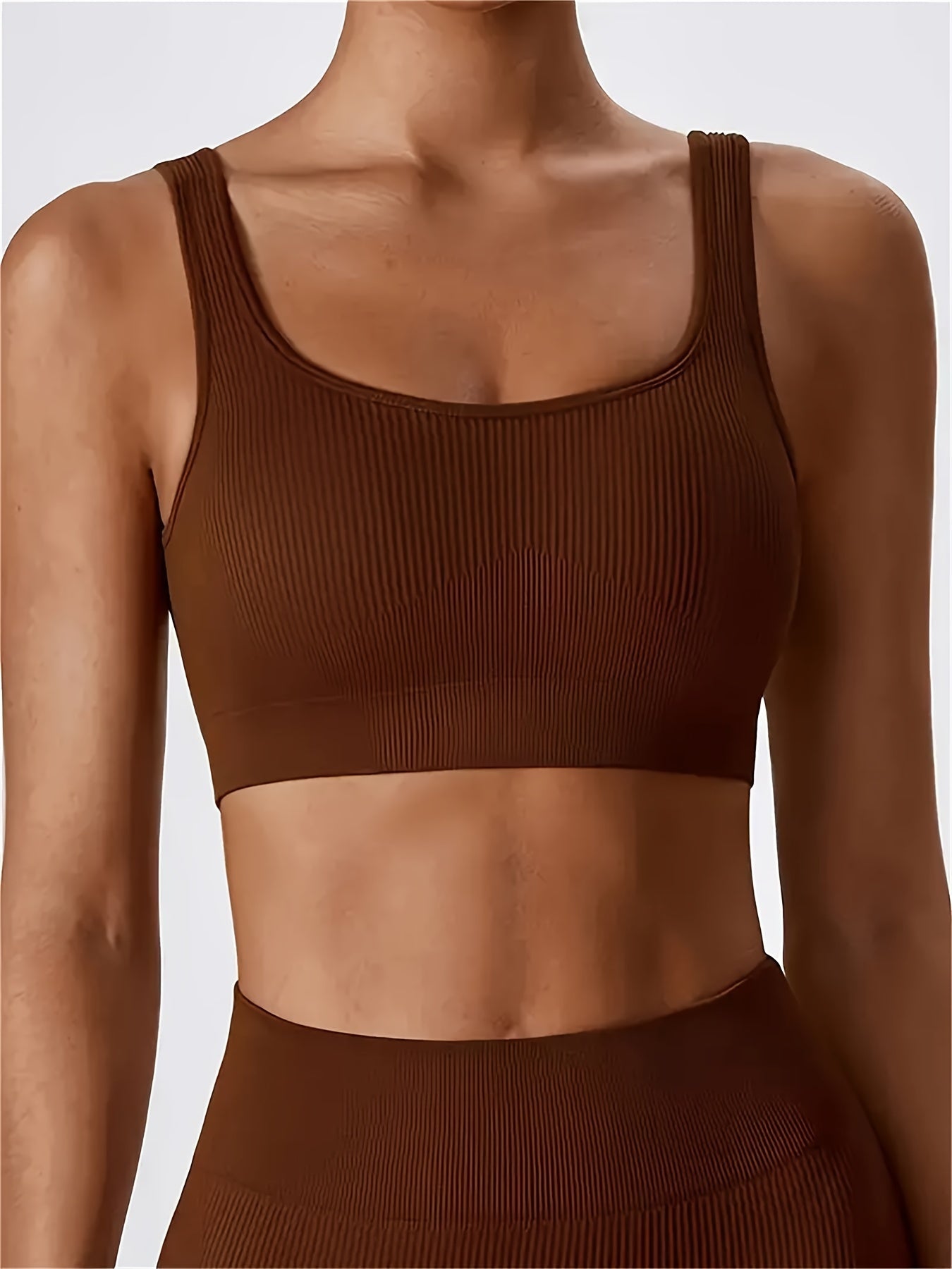 Women's 3 Piece Tank Tops Ribbed Seamless Solid Color Comfy Workout Exercise Everyday Bra Set