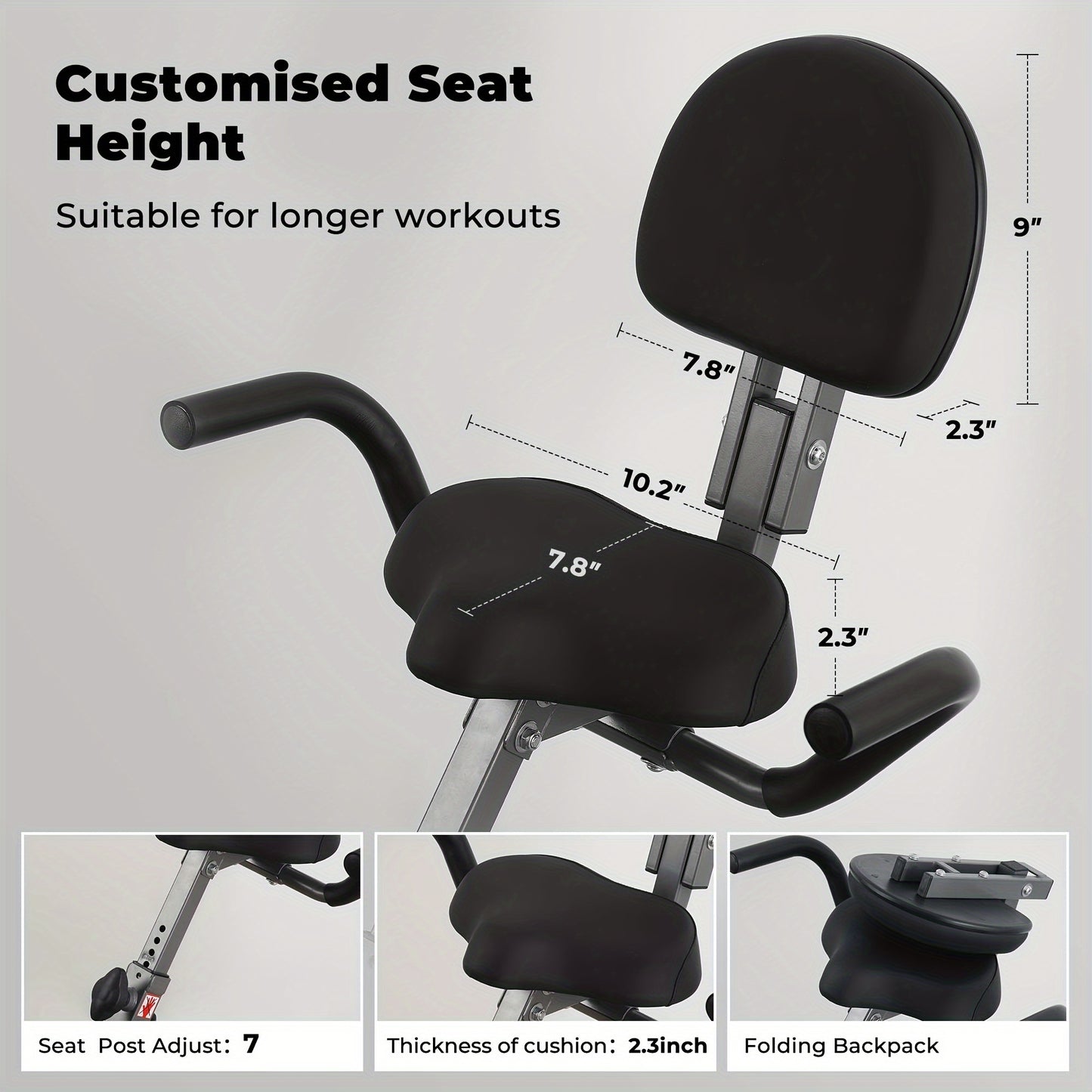 Folding Exercise Bike, Stationary Exercise Bike With Support Back Pad And Phone/Tablet Holder, Arm Resistance Band Pulse Sensor, LCD Monitor For Home Workout