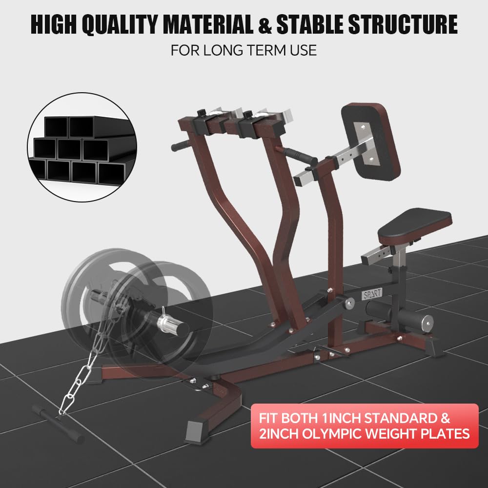SPART Seated Row Machine, Plate Loaded Lat and Back Workout Equipment, Back Gym Machine with Independent Arms & 360° Rotary Grip Handles, Upper Body Special Machine with Bicep Curl Bar, 440LB Capacity