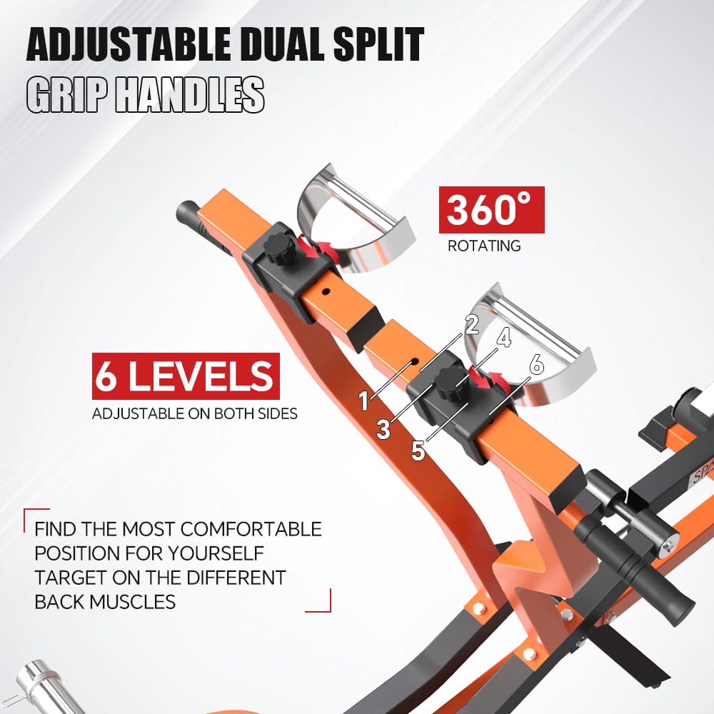 SPART Seated Row Machine, Plate Loaded Lat and Back Workout Equipment, Back Gym Machine with Independent Arms & 360° Rotary Grip Handles, Upper Body Special Machine with Bicep Curl Bar, 440LB Capacity