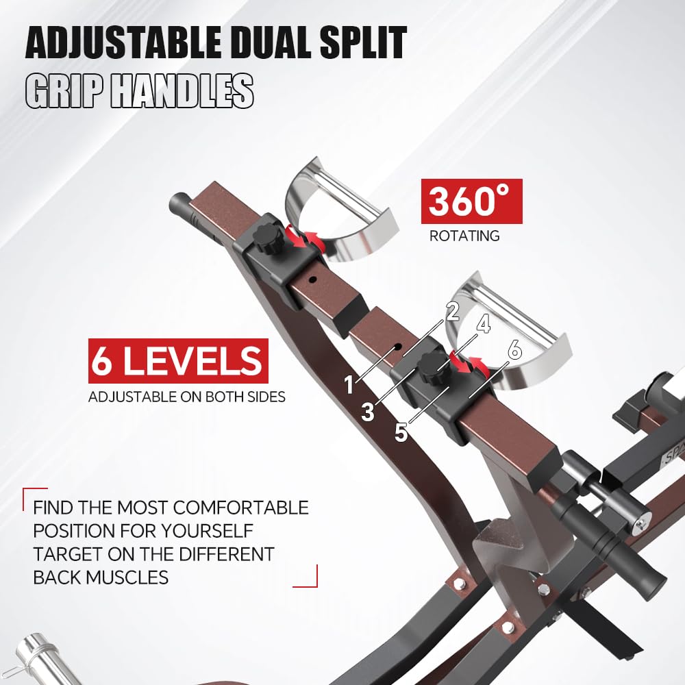 SPART Seated Row Machine, Plate Loaded Lat and Back Workout Equipment, Back Gym Machine with Independent Arms & 360° Rotary Grip Handles, Upper Body Special Machine with Bicep Curl Bar, 440LB Capacity
