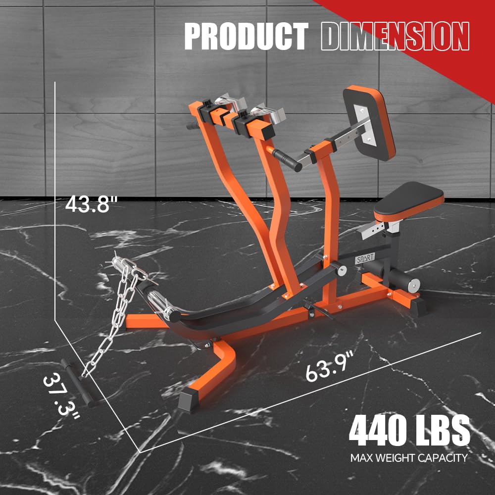 SPART Seated Row Machine, Plate Loaded Lat and Back Workout Equipment, Back Gym Machine with Independent Arms & 360° Rotary Grip Handles, Upper Body Special Machine with Bicep Curl Bar, 440LB Capacity