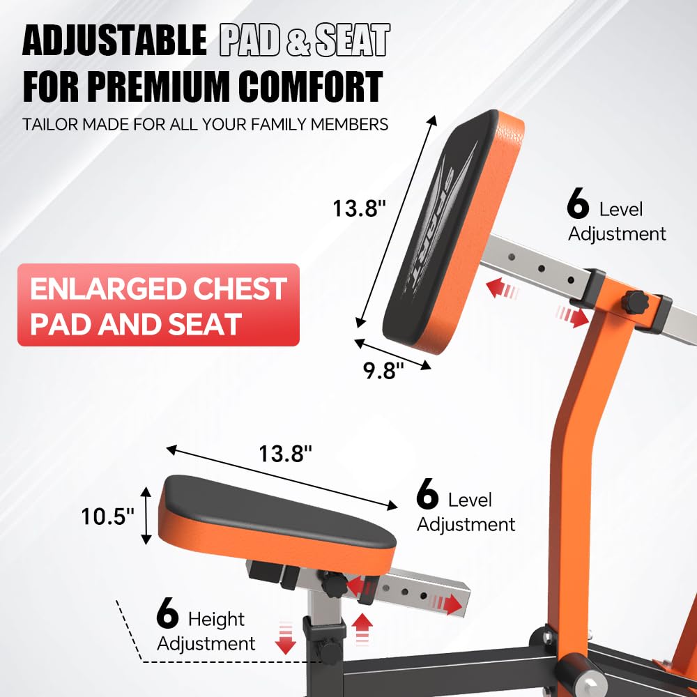 SPART Seated Row Machine, Plate Loaded Lat and Back Workout Equipment, Back Gym Machine with Independent Arms & 360° Rotary Grip Handles, Upper Body Special Machine with Bicep Curl Bar, 440LB Capacity
