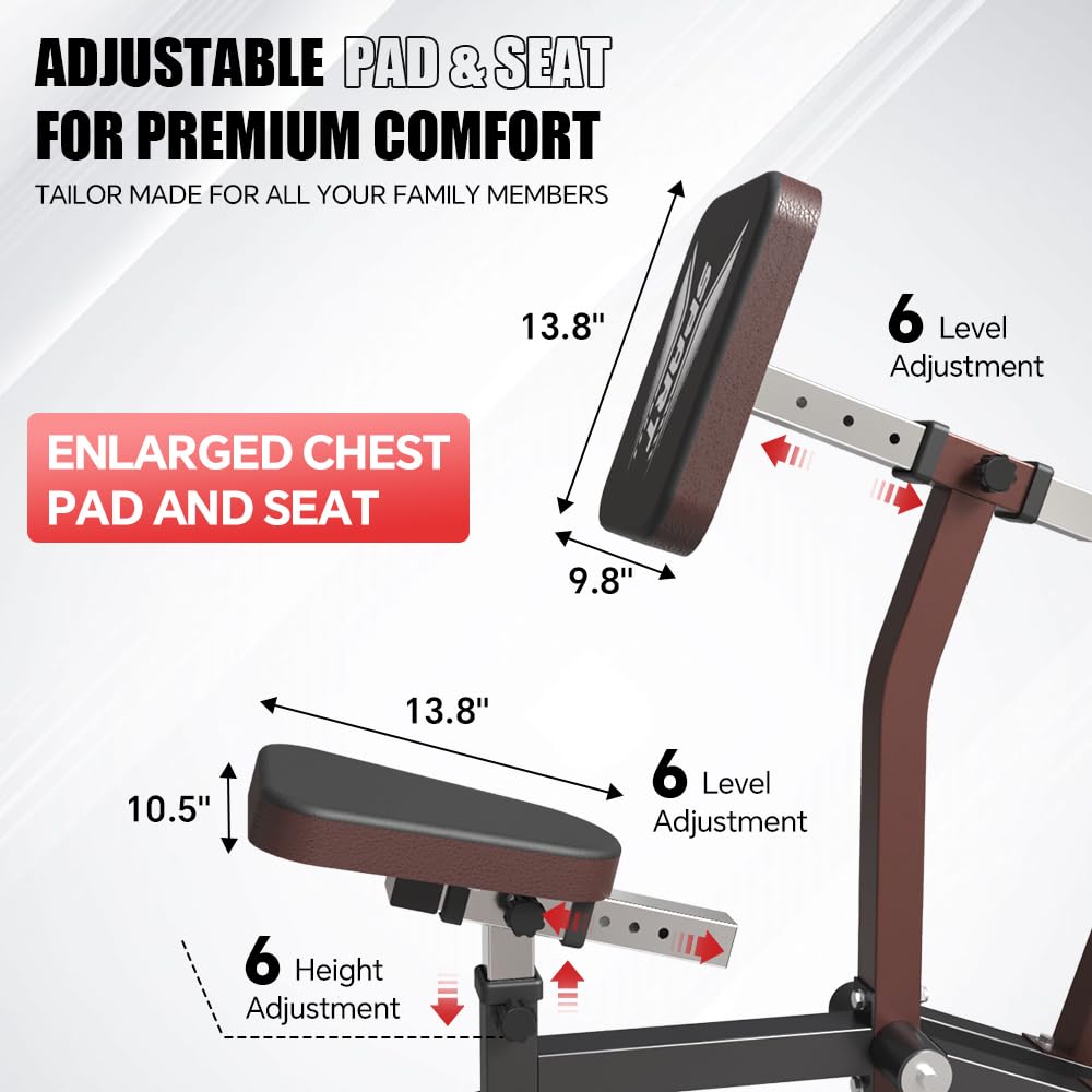 SPART Seated Row Machine, Plate Loaded Lat and Back Workout Equipment, Back Gym Machine with Independent Arms & 360° Rotary Grip Handles, Upper Body Special Machine with Bicep Curl Bar, 440LB Capacity