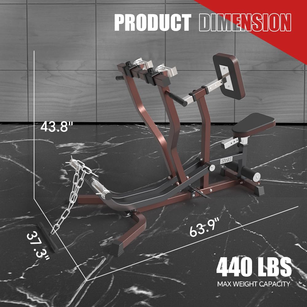 SPART Seated Row Machine, Plate Loaded Lat and Back Workout Equipment, Back Gym Machine with Independent Arms & 360° Rotary Grip Handles, Upper Body Special Machine with Bicep Curl Bar, 440LB Capacity