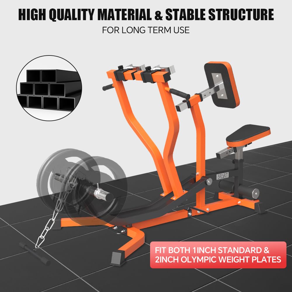 SPART Seated Row Machine, Plate Loaded Lat and Back Workout Equipment, Back Gym Machine with Independent Arms & 360° Rotary Grip Handles, Upper Body Special Machine with Bicep Curl Bar, 440LB Capacity