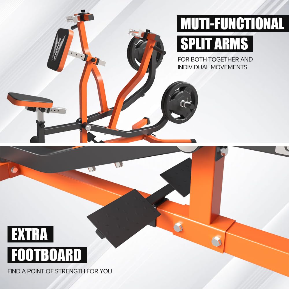 SPART Seated Row Machine, Plate Loaded Lat and Back Workout Equipment, Back Gym Machine with Independent Arms & 360° Rotary Grip Handles, Upper Body Special Machine with Bicep Curl Bar, 440LB Capacity