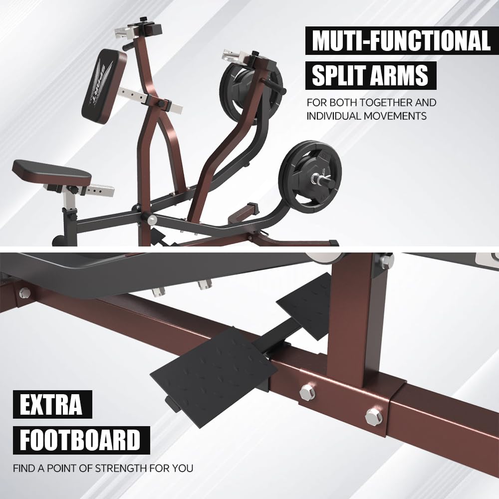 SPART Seated Row Machine, Plate Loaded Lat and Back Workout Equipment, Back Gym Machine with Independent Arms & 360° Rotary Grip Handles, Upper Body Special Machine with Bicep Curl Bar, 440LB Capacity