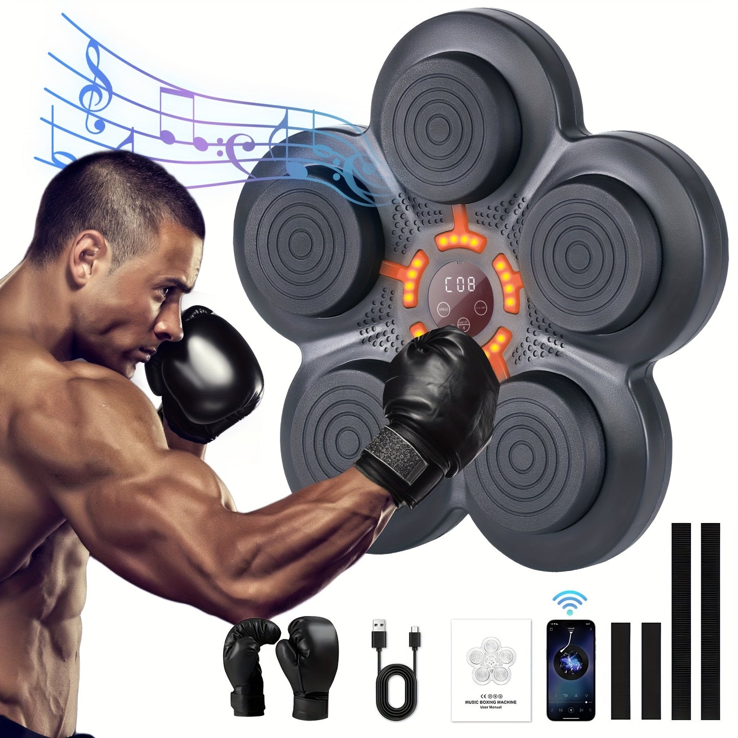 Music Boxing Machine - LOVEWE Wall Mounted Workout Equipment For Adults With Boxing Gloves - Home Boxing Target Machine