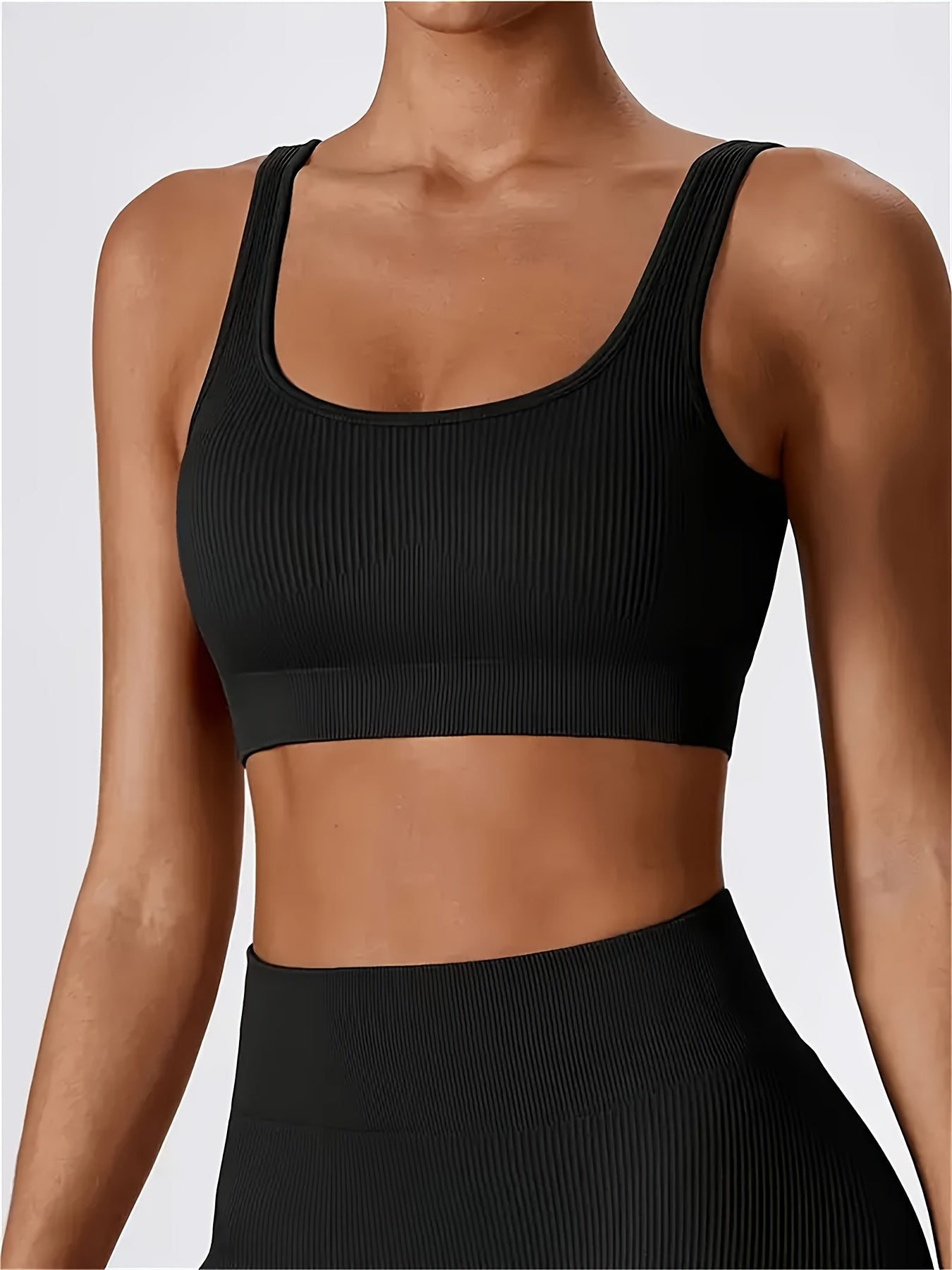 Women's 3 Piece Tank Tops Ribbed Seamless Solid Color Comfy Workout Exercise Everyday Bra Set