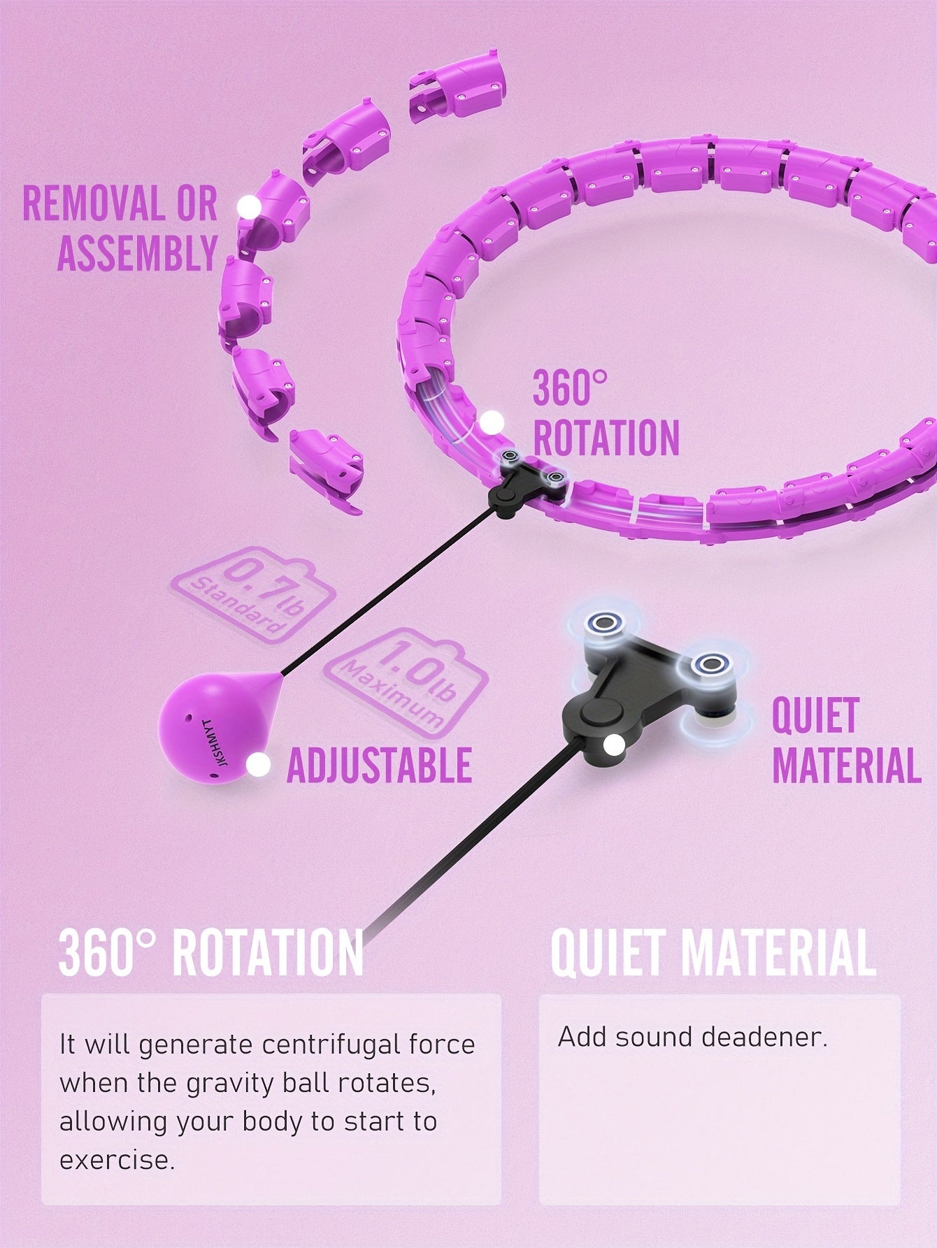 JKSHMYT 1pc Detachable 24 Sections Fitness Hoop With Solid Ball, 46In/117cm Outdoor Pilates Exercise Ring, Workout Equipment For Weight Loss